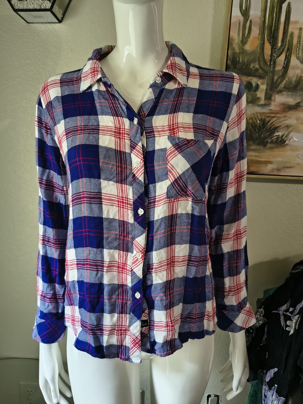 Rails Blue, White & Red Plaid Button-Up Shirt